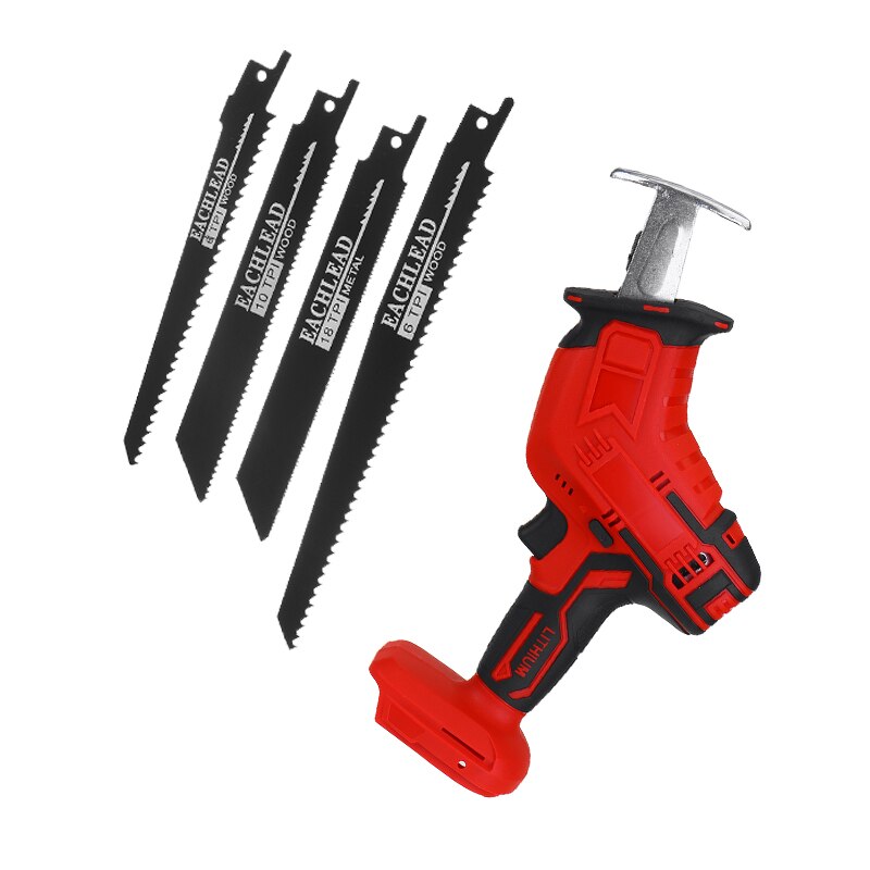 Elektrische zaag mini accu reciprozaag houtbewerking zagen doe-het-zelf elektrische zagen gereedschap met 4 zaagbladen voor makita 18v accu: Rood
