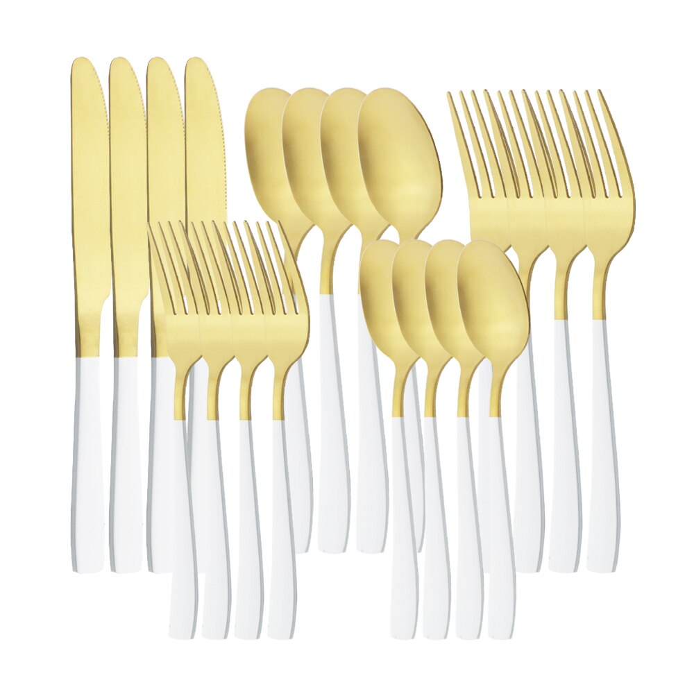 Couverts en acier inoxydable, 20 pièces, noir mat, service de table, couteau à dîner, fourchette à Dessert, cuillère, vaisselle de table, couverts de cuisine pour la maison: White Gold