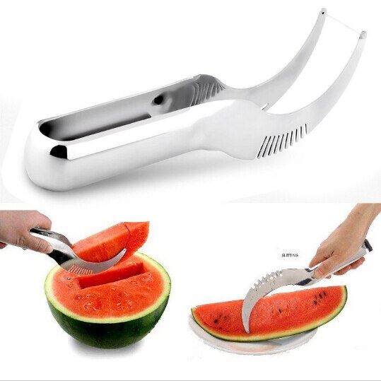 Rvs Fruit Sneller Meloen Cutter Server Watermeloen Corer Cantaloupe Snijden Zaaimachine Slicer Scoop Voor Fruit Gereedschap B018-2