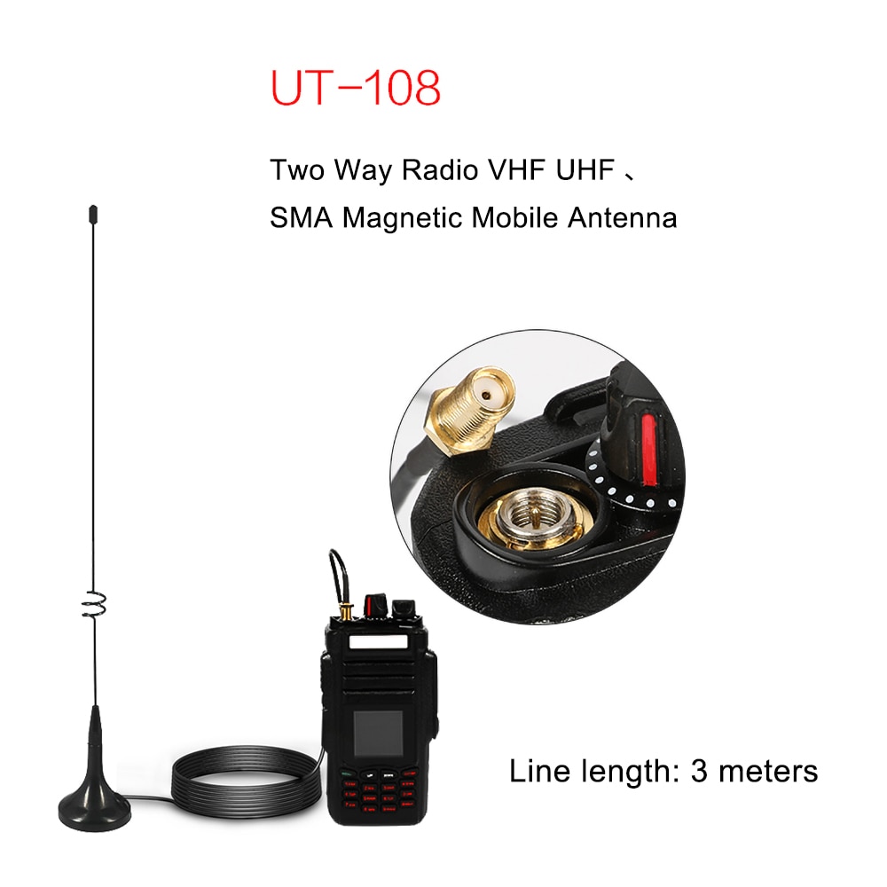Radio Car Antenna UT-108UV Gain Antenna SMA-F UHF VHF Magnetic Stand for Walkie Talkie UV-5R UV-B5 UV-B6