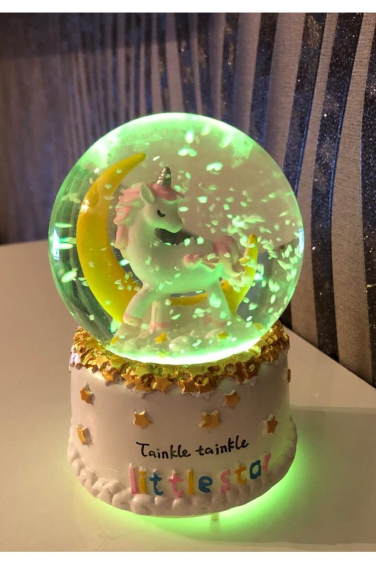 Globo de nieve de unicornio con música, bolas de cristal para pulverización de nieve, , globos luminosos, decoración para la Oficina y el hogar