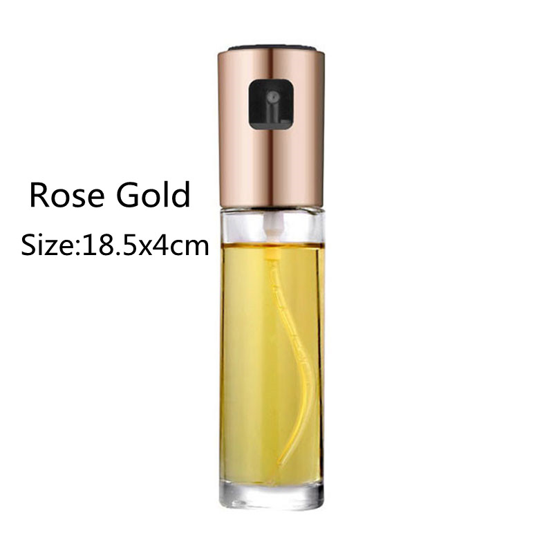 Stainless steel Sprayer Oil Bottle Leak-proof Nozzle Type Oil Can Press Oil Bottle Dispenser Kitchen BBQ Cooking Glass Oil Spray: 100ml Rose Gold