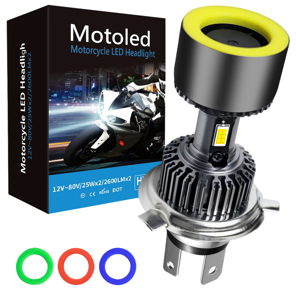 Motorfiets Koplamp Md003 12V Led Angel Eyes Bol Vervangbare Halo Ring Koplamp 4500lm Autobike Mistlamp