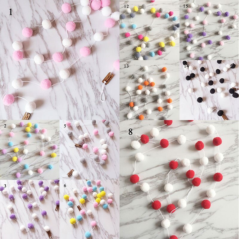 Boules suspendues avec ficelle de décoration pour la maison, 2M, boule en feutre de laine, décoration murale pour chambre de bébé fille, ornement de fête en boule de fourrure