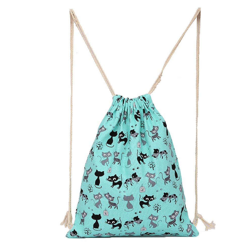 Canvas Drawstring Backpack Beach Travel Outdoor Backpack Pouch Bag Teenagers Women ##: Blue 