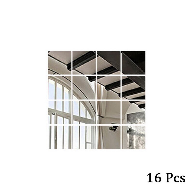 15 x 15cm firkantede speil glassfliser veggklistremerker dekaler mosaikk hjem dårlig stue dekor diy lange vegg speil klistremerker: 16 stk