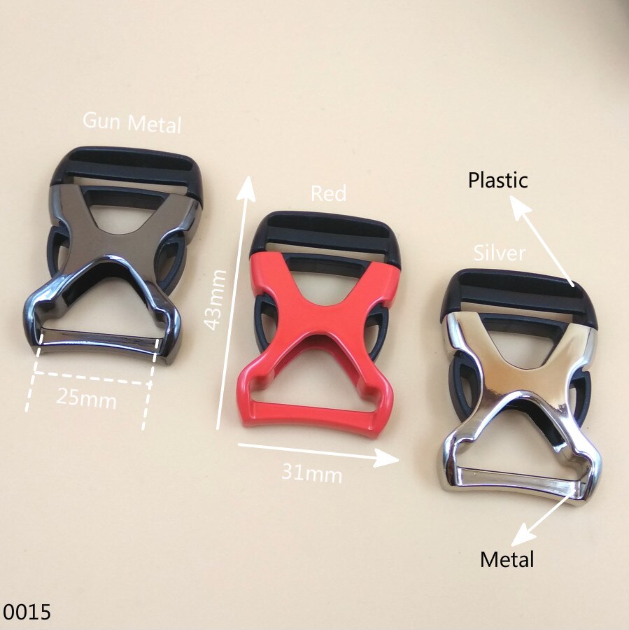 X stil 1 " til 25mm webbing rød polert sølv pistol metall sideutløser 1/2 metall plastspenner 5 deler gjør-det-selv-vesker tilbehør