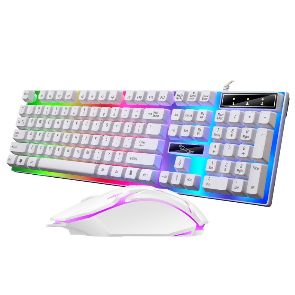 Gamer Keyboard And Mouse PC Gaming Keyboard RGB Backlit Keyboard Rubber Keycaps Wired English Keyboard Mouse Gamer Gaming Mouse: white