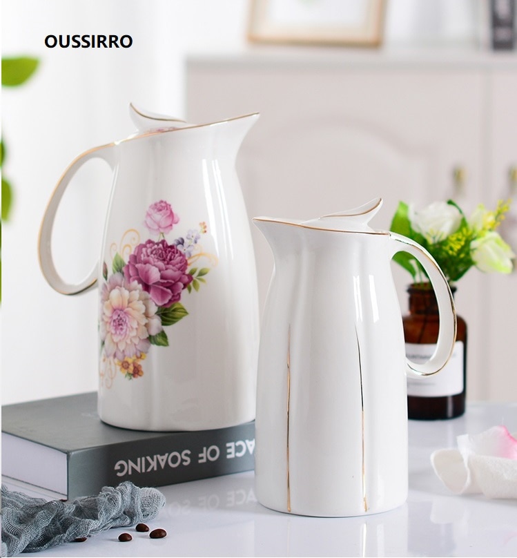 1.5L / 2L Ceramic Pitchers Water Bottles Cold Kettle No Explosion Jug Large Capacity Household Ceramic Thermos