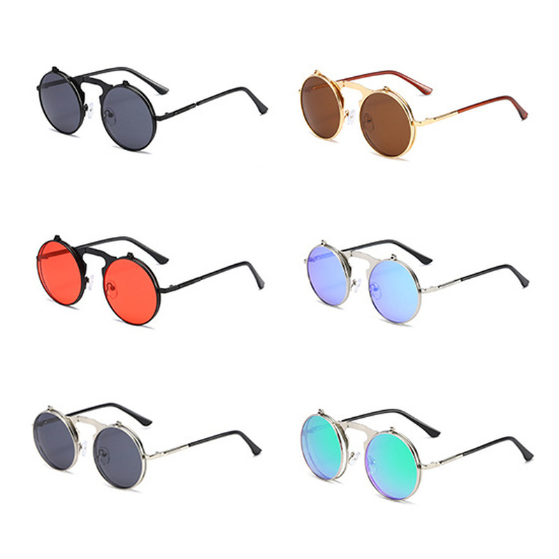 Steampunk Flip Sunglasses UV400 Vintage Round Frame Metal Eyewear Gothic Steam Punk Style Men Wmoen Sun Glasses
