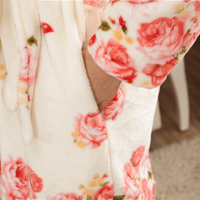 Robes Sets Women Simple Korean Style Warm Thicker Flower Womens Knee-Length Female Trendy Casual Long Sleeve Cute Gown Set Chic