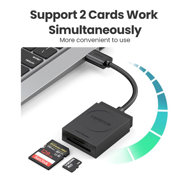 Ugreen kortinlukija usb 3.0 to sd micro sd tf kortinlukija tietokoneeseen kannettavan tietokoneen tarvikkeet älykäs muistikortinlukija sd-kortinlukija 2- in -1
