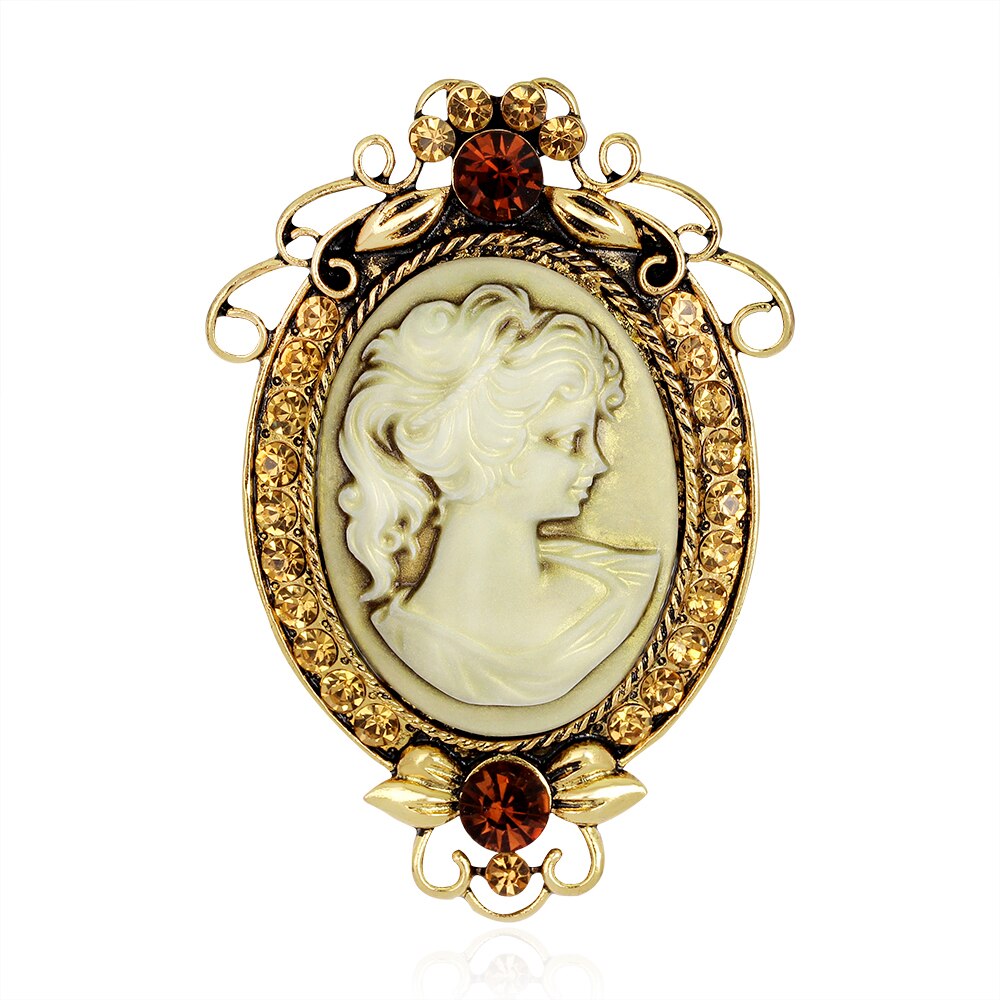Crystal Rhinestones Cameo Vintage Broches Voor Vrouwen Queen 'S Cameo Beauty Hoofd Broche Pin Kleding Accessoires Meisjes: Rhodium Plated