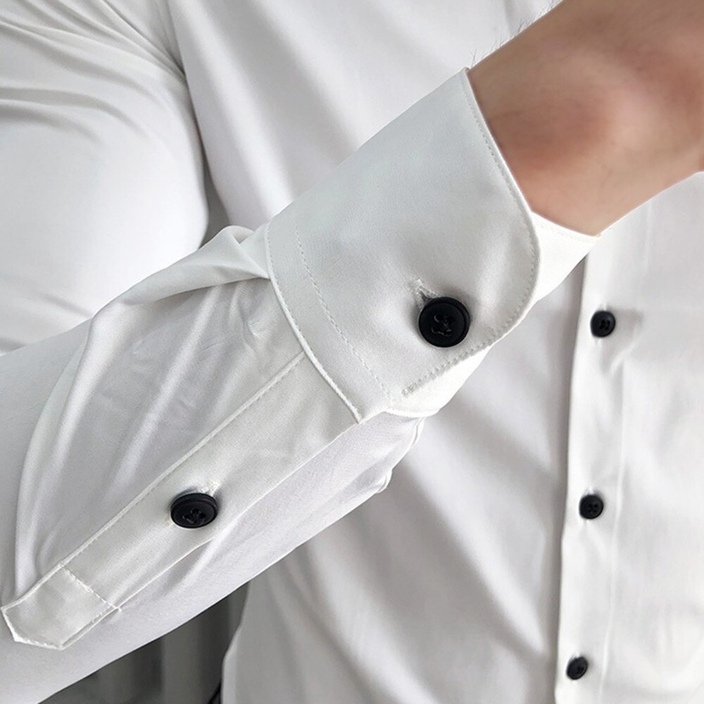 Siden långärmad skjorta herr klänning skjorta herr fritidsskjortor företag bröllop smoking skjorta camisa social masculina