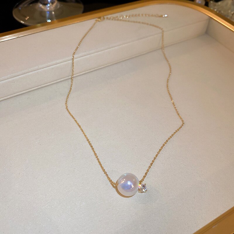 South korea mermaid ji pearl necklace simple cold wind collarbone chain oil temperament versatile necklace: 1