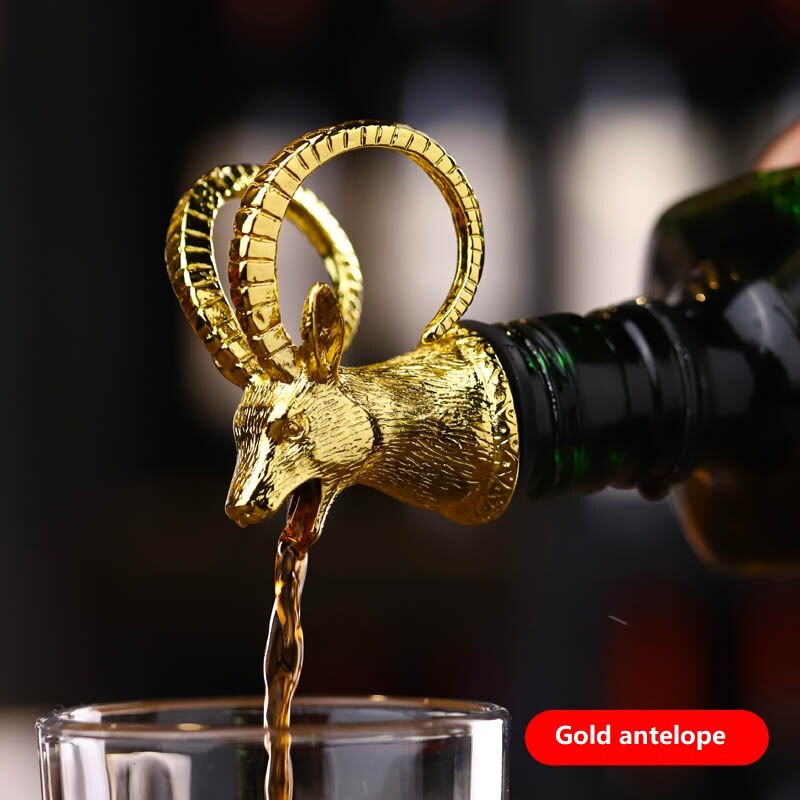 Zinc Alloy Deer Stag Head Wine Pourer Unique Wine Bottle Stoppers Wine Aerators Bar Tools Get Together: Golden antelope