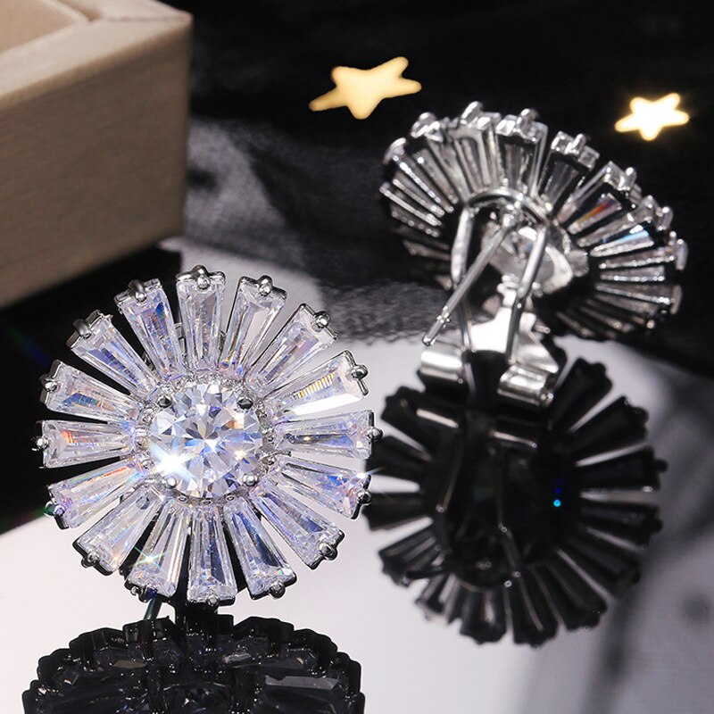 2022 luxe zilveren koreaanse oorbellen in zonnebloemvorm voor dames, jubileumsieraden, in bulk te koop  e5894