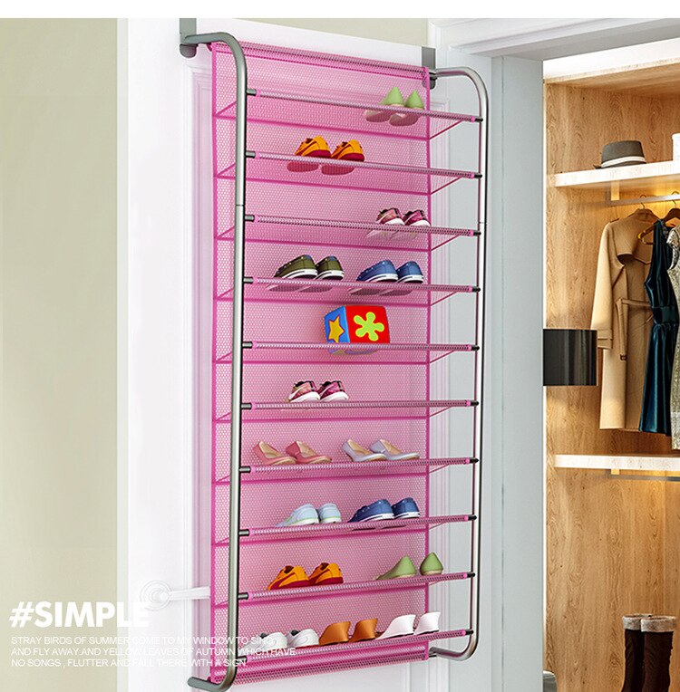 MultiLayer Wall-Mounted Shoe Rack Over the Door Shoes Hanger Hallway Space Saving Shoe Organizer Home Furniture Economical: pink 10L