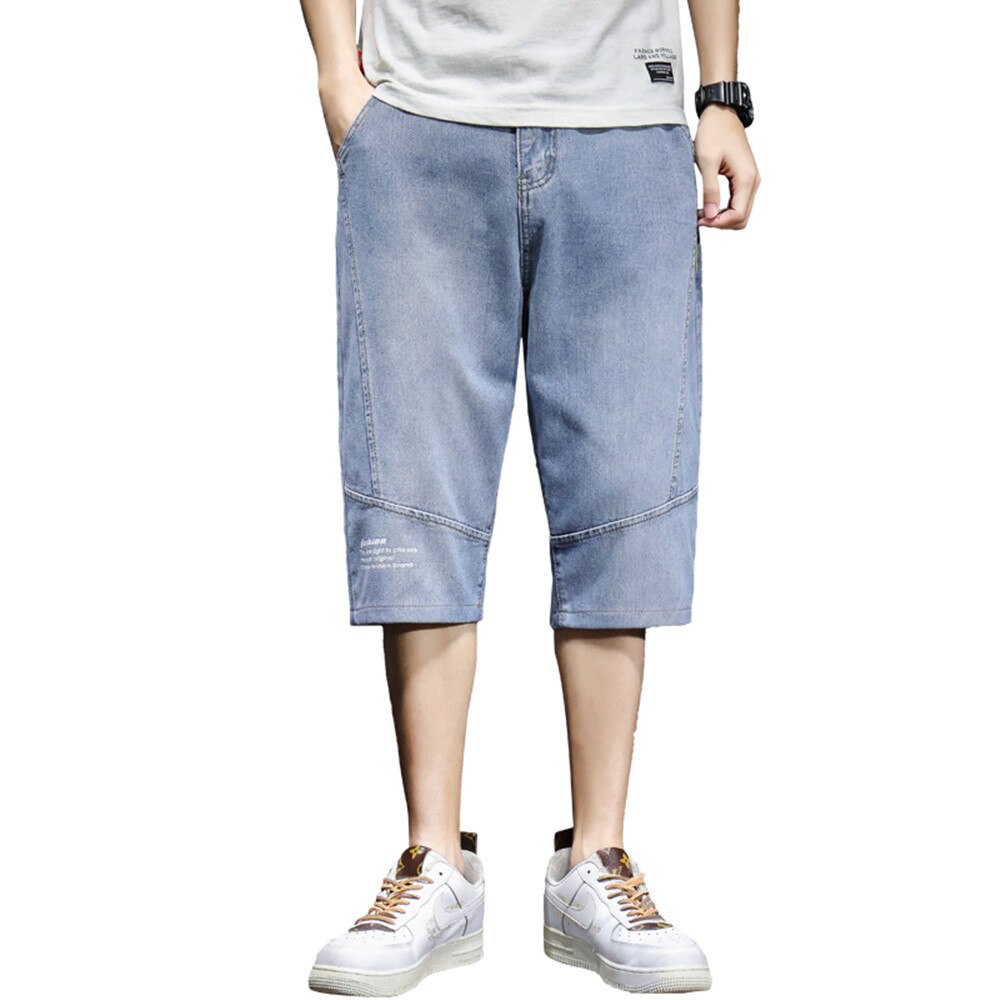 Verão novo denim jeans curto dos homens moda casual fino ajuste de alta qualidade elástico na altura do joelho denim shorts masculinos roupas marca
