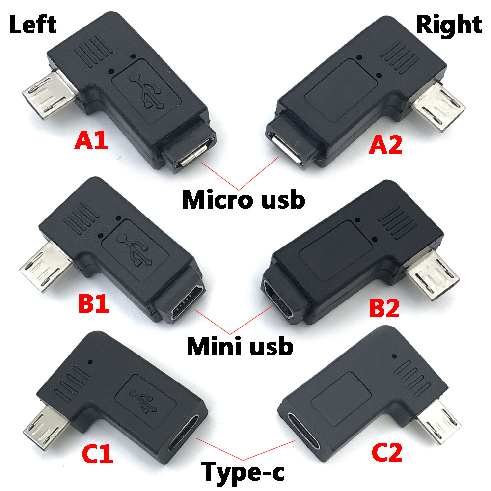 Left Right angled 90 degree Micro USB Male to Type C USB Micro usb Mini usb Female Adapter Converter Connector for Phone Tablet