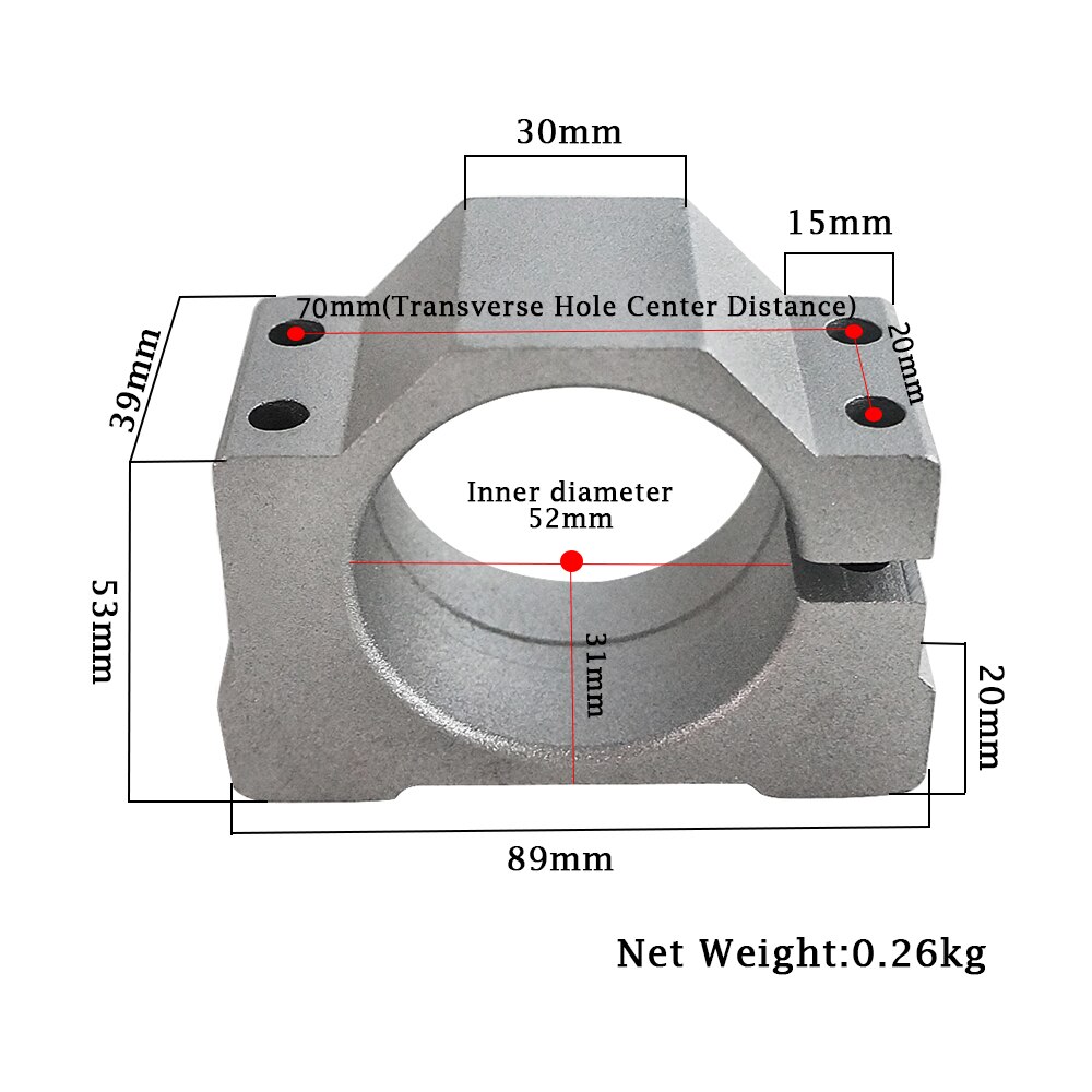 1PCS CNC Router Spindle Motor Clamp Mounting Bracket Diameter 52mm 57mm 65mm 80mm Aluminum Fixture Clamp Holder with 4 Screws: 52-70x20mm No Screw