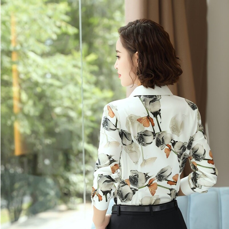 Herfst Winter Gedrukt Lange Mouwen Blouses & Shirts Voor Vrouwen Business Werkkleding Vrouwelijke Blouse Tops Ol Stijlen Shirt