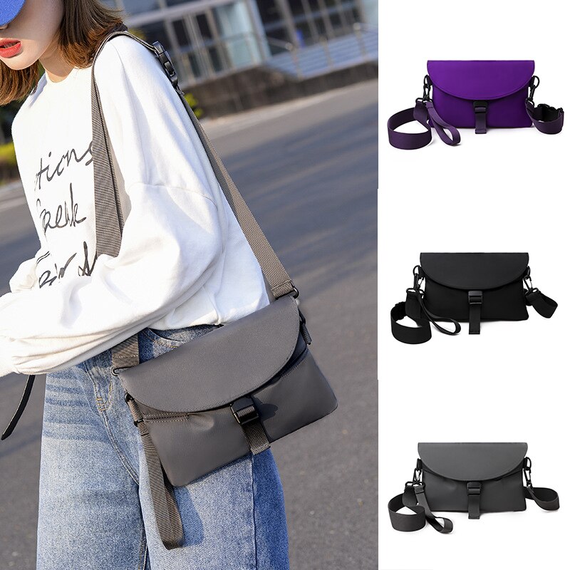 Persoonlijkheid straat hiphop schouder messenger tassen mobiele telefoon tas paars zwart canvas grote strandtassen bolsos