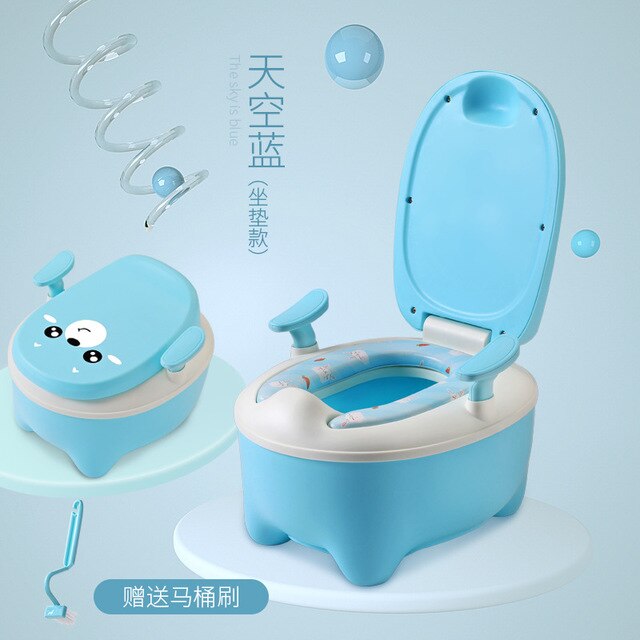 Schattige Dieren Kind Potje, Beer Potje Stoel, Veilig Materiaal Baby Potje Wc voor gratis potje borstel: blue with cushin