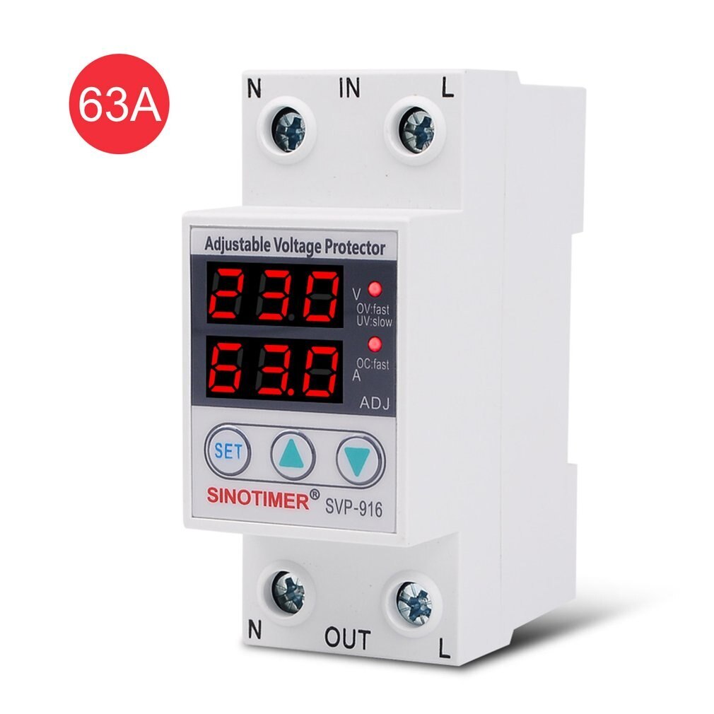 SINOTIMER SVP-916 230V 40A/63A Adjustable Auto-recovery Under/Over Voltage Protector Relay Breaker Protective Device With LED: 63A