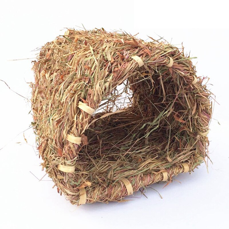 Rabbit Straw Hutch Chinchilla Straw House Guinea Pig Tunnel Winter Warm Straw Mat, 23cm x 19cm x 15cm
