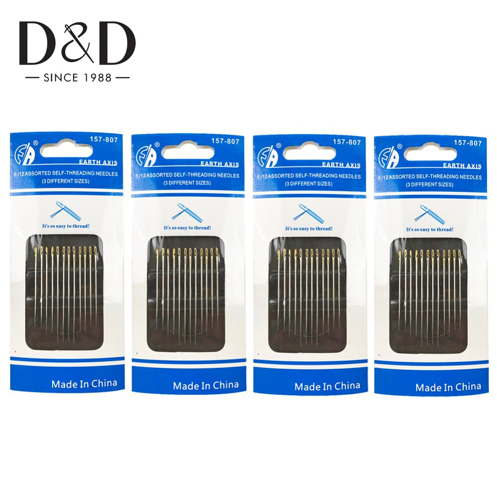 Agujas de coser a mano, agujas de costura de acero inoxidable roscado automático, herramientas para el hogar, aguja para manualidades, 12 Uds.