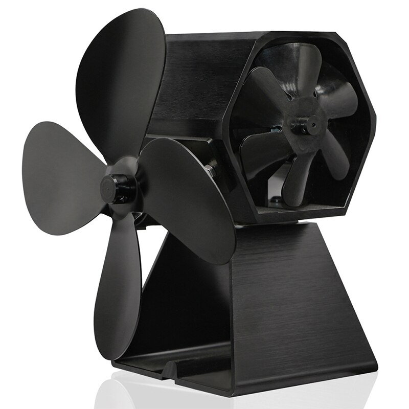 Zwarte open haard 4 bladen warmte aangedreven kachel ventilator houtkachel milieuvriendelijke stille ventilator thuis efficiënte warmteverdeling