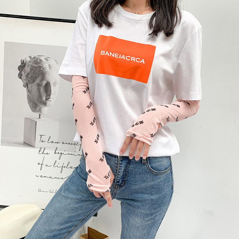 Is silke kold frugt blomster print solhandsker halvfinger fingerløse kørearmvarmere sport solcreme langærmet  c31
