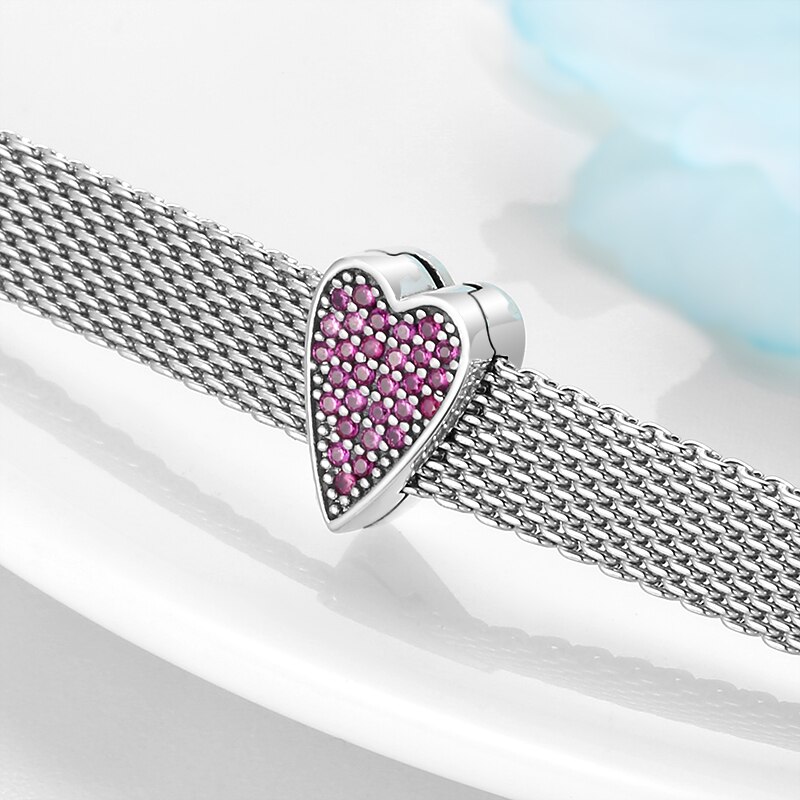 925 Sterling Silber blendend kubisch Zirkon Pflastern Liebe Herz Clips Perlen passen Original Reflexion Clip Charme Armbinde Edlen Schmuck