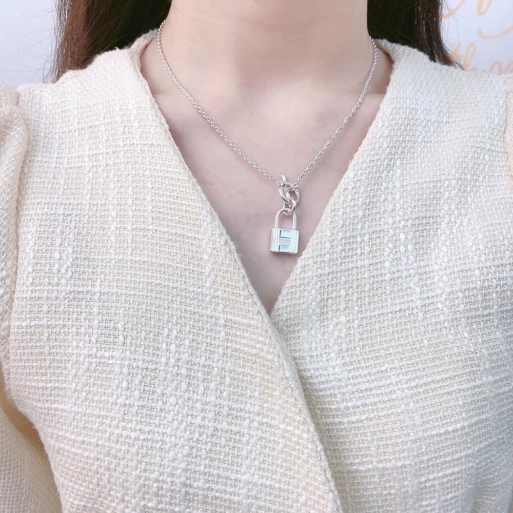 ブランド純粋な925スターリングシルバージュエリー女性スモールロックneckalce馬蹄ネックレスかわいいサークルラウンドペンダントパーティーネックレス