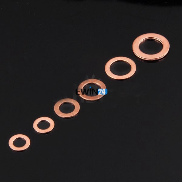 110 x copper washer/ brass washer Flat Washer lock washer Ring Assortment Kit 6 Sizes with Box