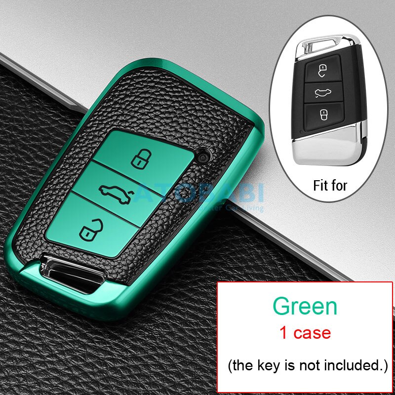 Funda de cuero TPU para llave de coche para VW Magotan Volkswagen Passat B8 Skoda Superb Kodiaq A7 llavero inteligente Protector de llavero remoto: Green 1 Case