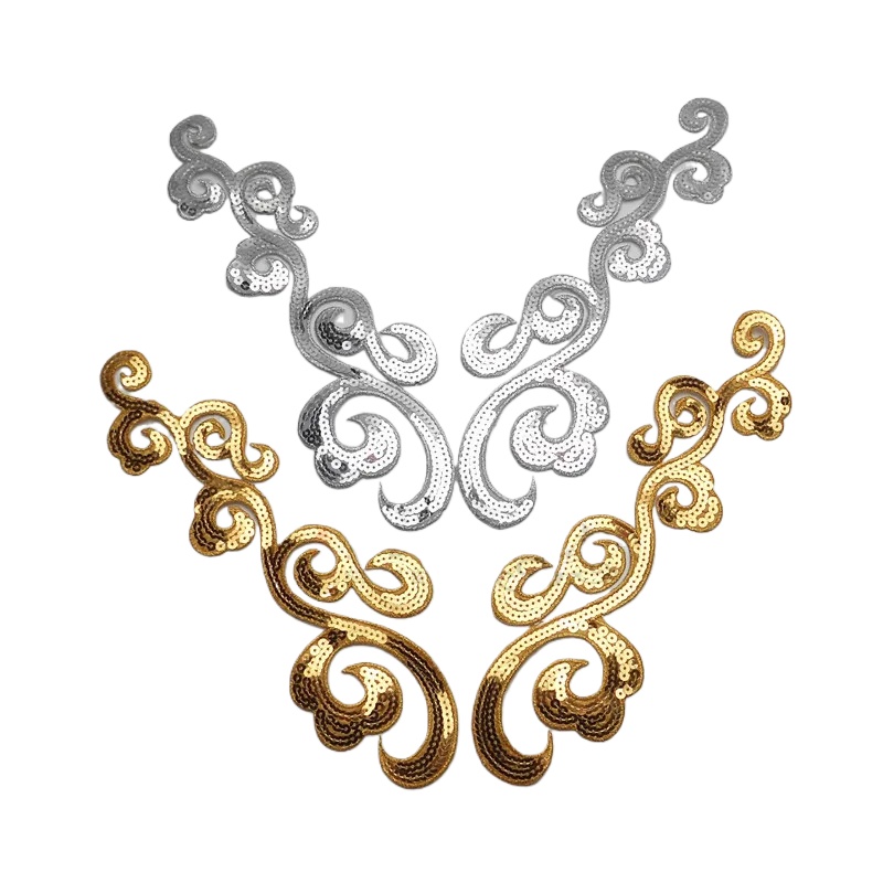 1 spiegelpaar goud zilver opstrijkbare barokke kledingstukken kant applique bloem bloemenmotief Venise Venetië kant applique DIY accessoire