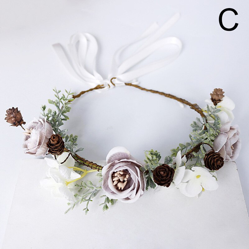 Flower Headband Spring Bohemian Flower Crowns Floral Garland Faux Rose Wedding Wreaths Braided Hair Vine Headpiece Hair Ornament: C