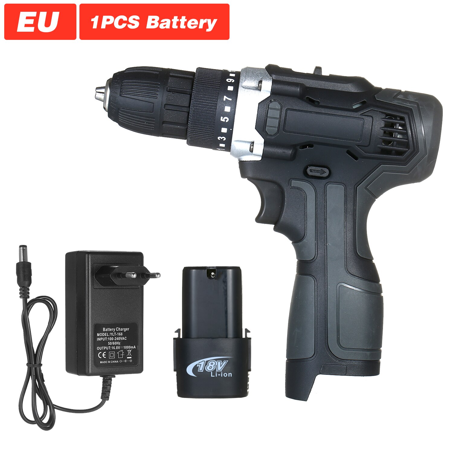 18V 2 Speed Cordless Electric Screwdriver Cordless Drill Machine Battery Power Tools Fast Charger 15+1 Clutch Max 50Nm Torque: EU 1PCS Battery