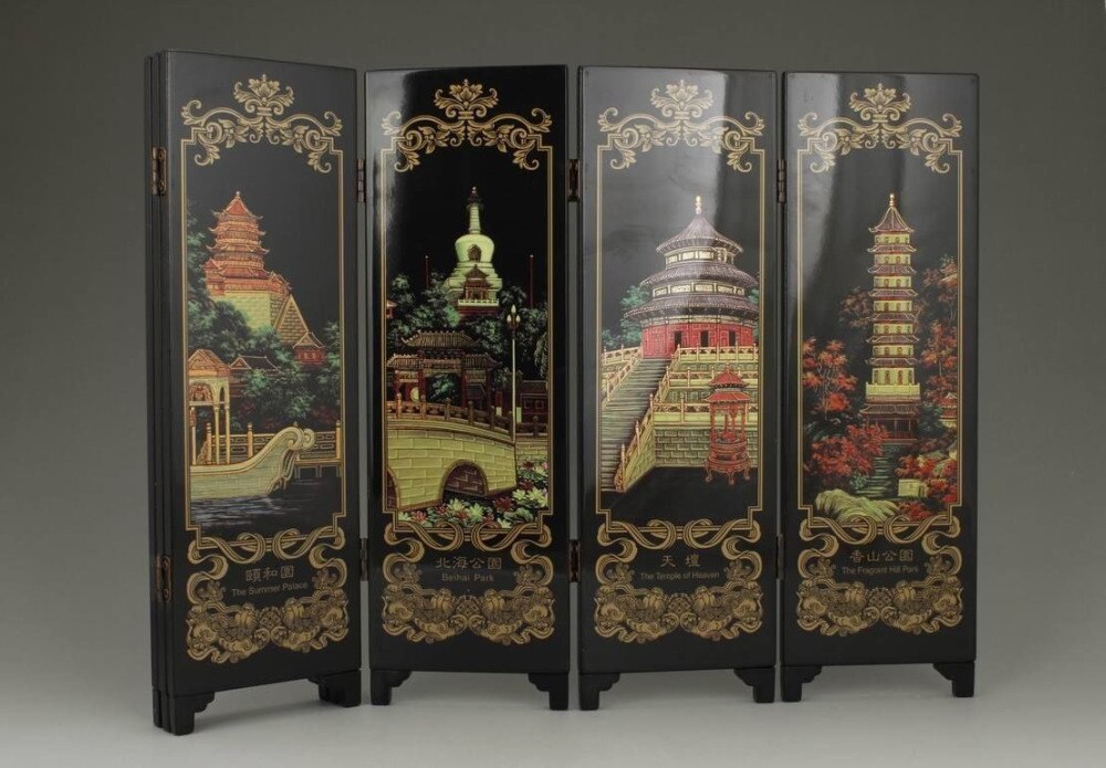 Peinture laquée chinoise ancienne, peinture artisanale, décor d'écran de pékin