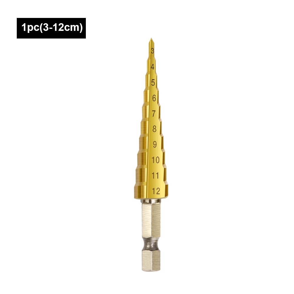 Hss Step Cone Conical Drill Bit Set Hole Milling Cutter Titanium Coating Hexagon/Triangle Shank: Hexagon-3-12
