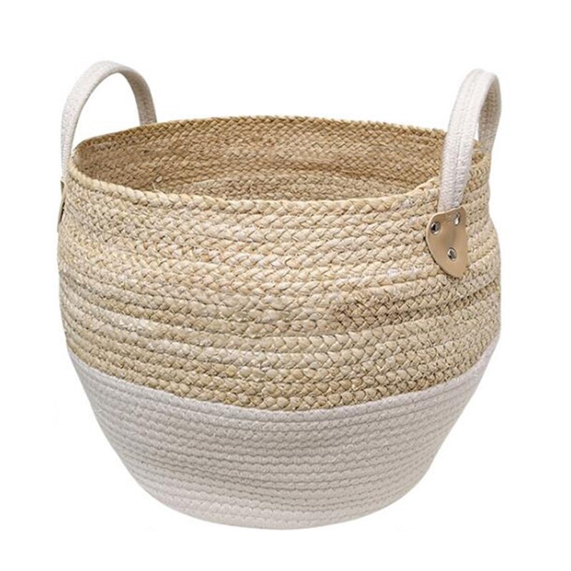 Pleciony koszyk schowek na biurko przekąnarty pojemnik na zabawki uchwyt skrzynki trawa morska kosz z wikliny kosz z wystrój domu: 28x28x36cm