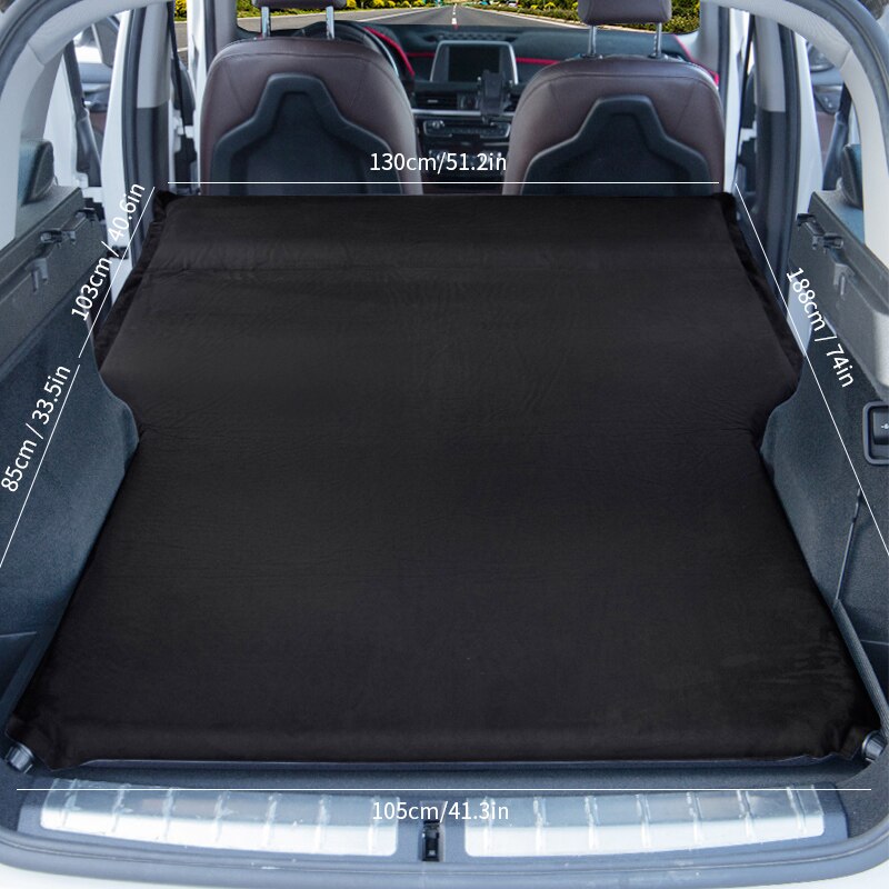 Suede Reizen Bed Automatische Auto Matras Suv Auto Opvouwbare Achterbank Slapen Pad Vouwen Opblaasbare Camping Mat Kussen: Black with pillow
