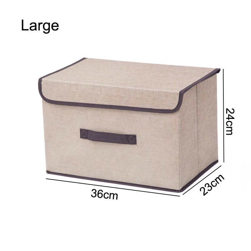 Caja de almacenamiento de lino de algodón con tapa, caja de almacenamiento de ropa plegable, organizador de artículos diversos de juguetes y aperitivos, caja de ropa interior de tela para el hogar S/L: coffee-L