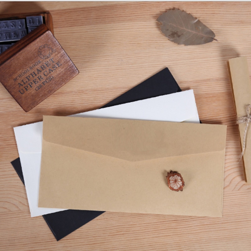 50 stks/set Klassieke Bruin Wit Zwart Kraft Blank Mini Papier Venster Enveloppen Huwelijksuitnodiging Envelop Envelop 3 Kleur