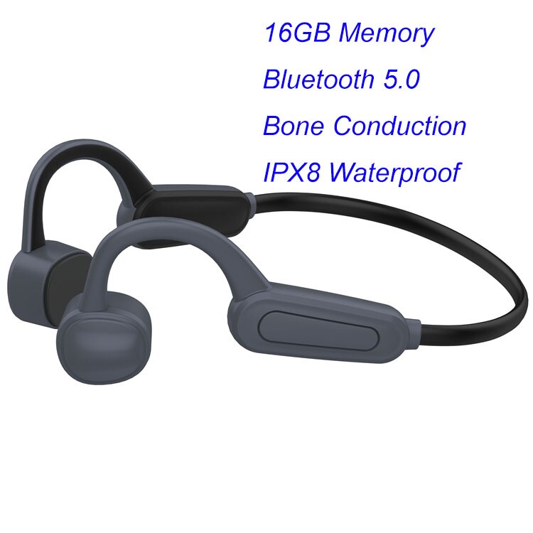 003 Waterproof IPX8 Diving Swimming Surfing Wireless MP3 Player 16GB Bone Conduction Bluetooth Headset Music Player: 16GB  grey