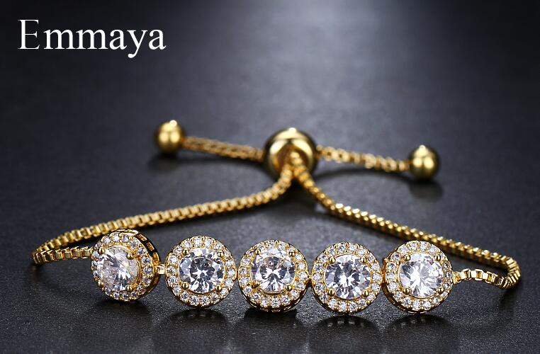 Emmaya di Marca di Fascino Classico di AAA Zircone Cubico Tre Colori Tondo Regolabile Bracciali per La Donna Festa di Nozze Regalo Di Compleanno: 18k oro