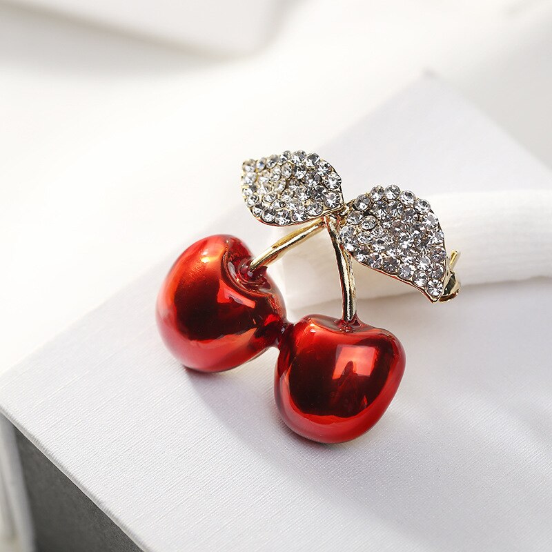 Cute Cherry Brooch Pin Simple Small Brooch Woman Crystal Jewelry Clothes Accessories