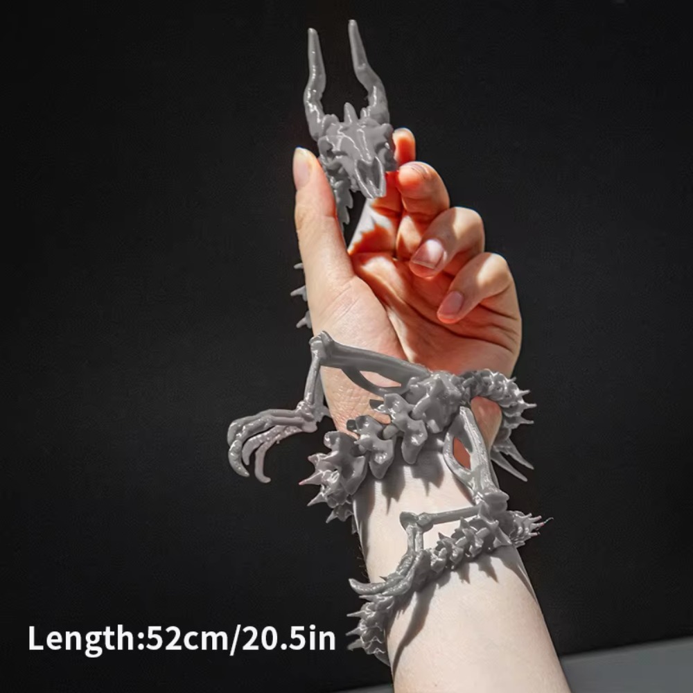 3D Printed Dragon Skeleton Model Full Body Movable Ornaments Joint Skull Dragon Collectible Figurine Animal Model: Dark Khaki